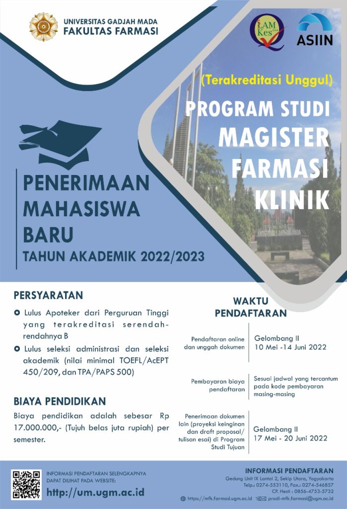 Pendaftaran Program Magister Farmasi Klinik Semester Gasal TA 2022/2023
